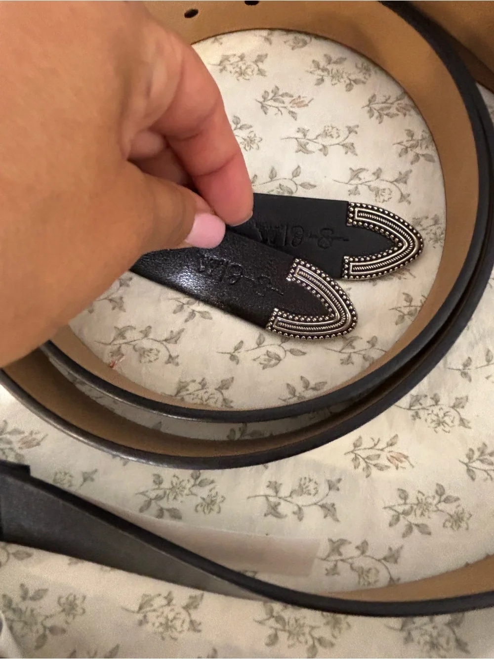 Jessica Simpson Black Double Western-Style Belt with Silver Buckles set of two